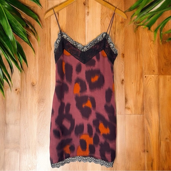 ZARA Leopard Print Slip Dress with Lace Details - XS - Picture 1 of 13